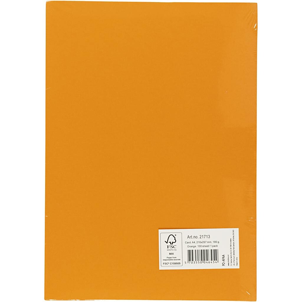 Färgad kartong, A4, 210x297 mm, 180 g, mandarin, 100 ark/ 1 förp.