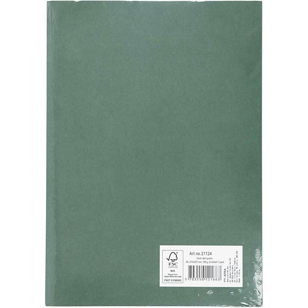 Färgad kartong, A4, 210x297 mm, 180 g, grangrön, 20 ark/ 1 förp.