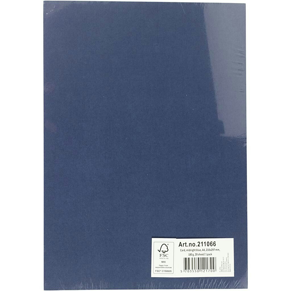 Färgad kartong, A4, 210x297 mm, 180 g, midnattsblå, 20 ark/ 1 förp.