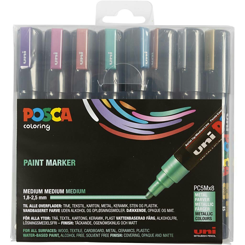 Posca Marker , nr. PC-5M, spets 2,5 mm, metallicfärger, 8 st./ 1 förp.