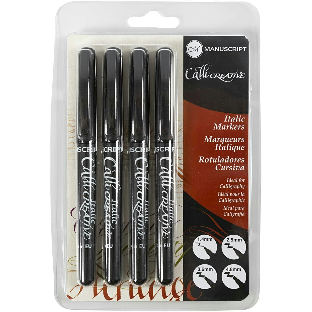Kalligrafipennor, tusch, spets 1,4+2,5+3,6+4,8 mm, svart, 4 st./ 1 förp.