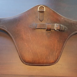 Brun sadelgjord med magplatta, 120cm