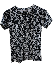 Horze t-shirt, svart med hästmönster stl 34