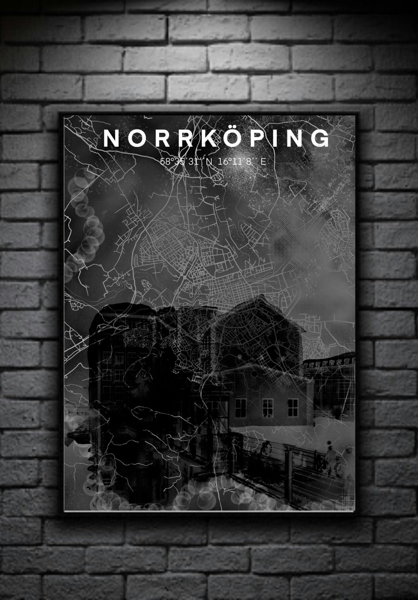 NORRKÖPING bron digital art print 50x70cm black/white