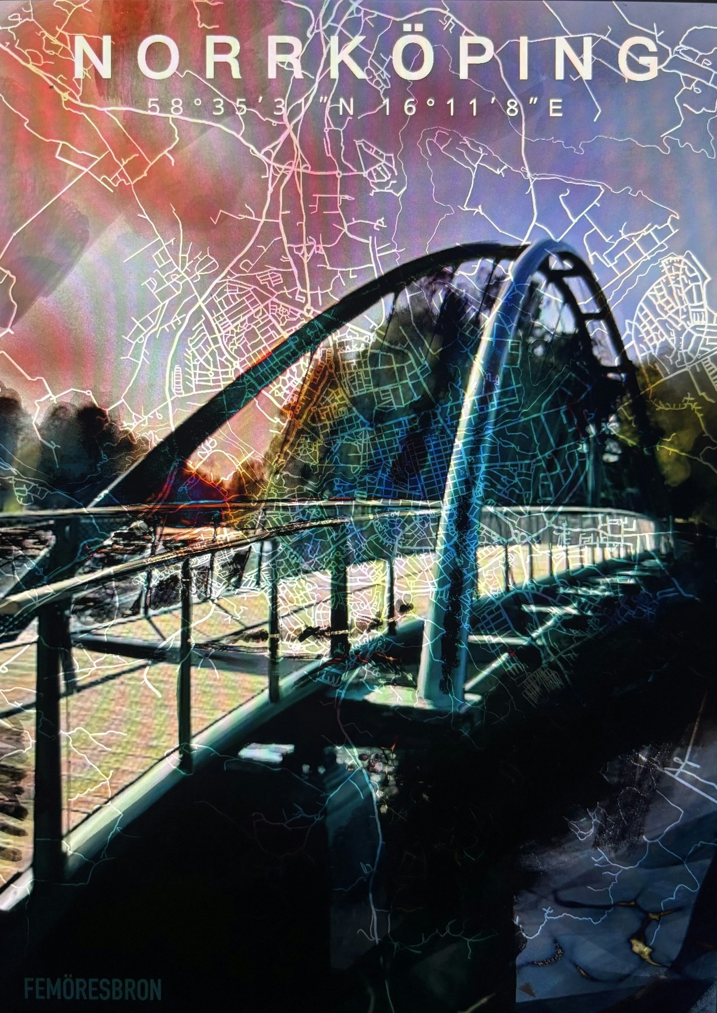 NORRKÖPING Femöresbron rosa Digital artprint 50x70cm