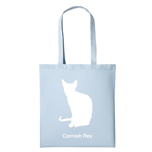 Tygkasse kattras cornish rex CRX ras sverak katt klubb uppfödare shopping miljö bomullskasse sällskap utställning Cornwall