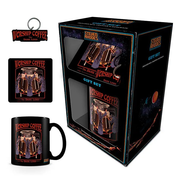 Steven Rhodes worship coffee the dark lord kaffe humor present set retro stil inredning