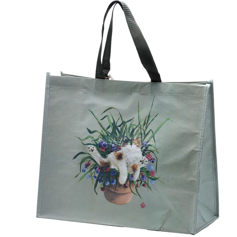 Shoppingkasse Kim Haskins Floral Cat in Plant Pot fet katt långhårig komik shopping miljöval planta