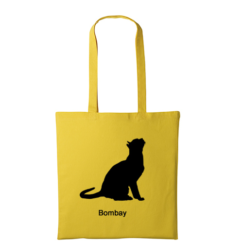 Tygkasse kattras Bombay BOM minipanter silkeslena, kolsvarta päls, kopparögonfärg ras sverak katt klubb uppfödare shopping miljö bomullskasse sällskap utställning