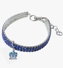 Strass halsband blå krona M