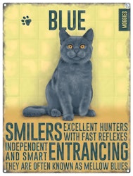 Plåtskylt Katt i blå färg