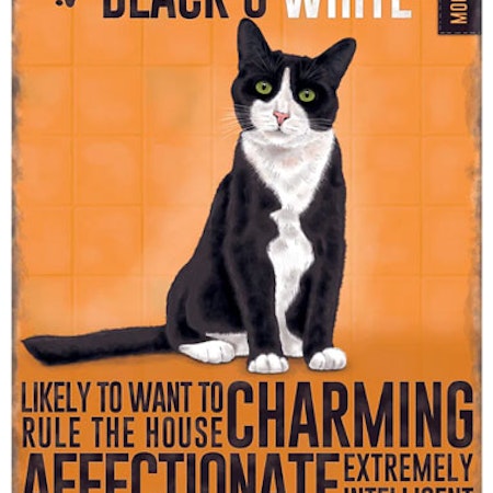 Plåtskylt Katt i svart vit färg