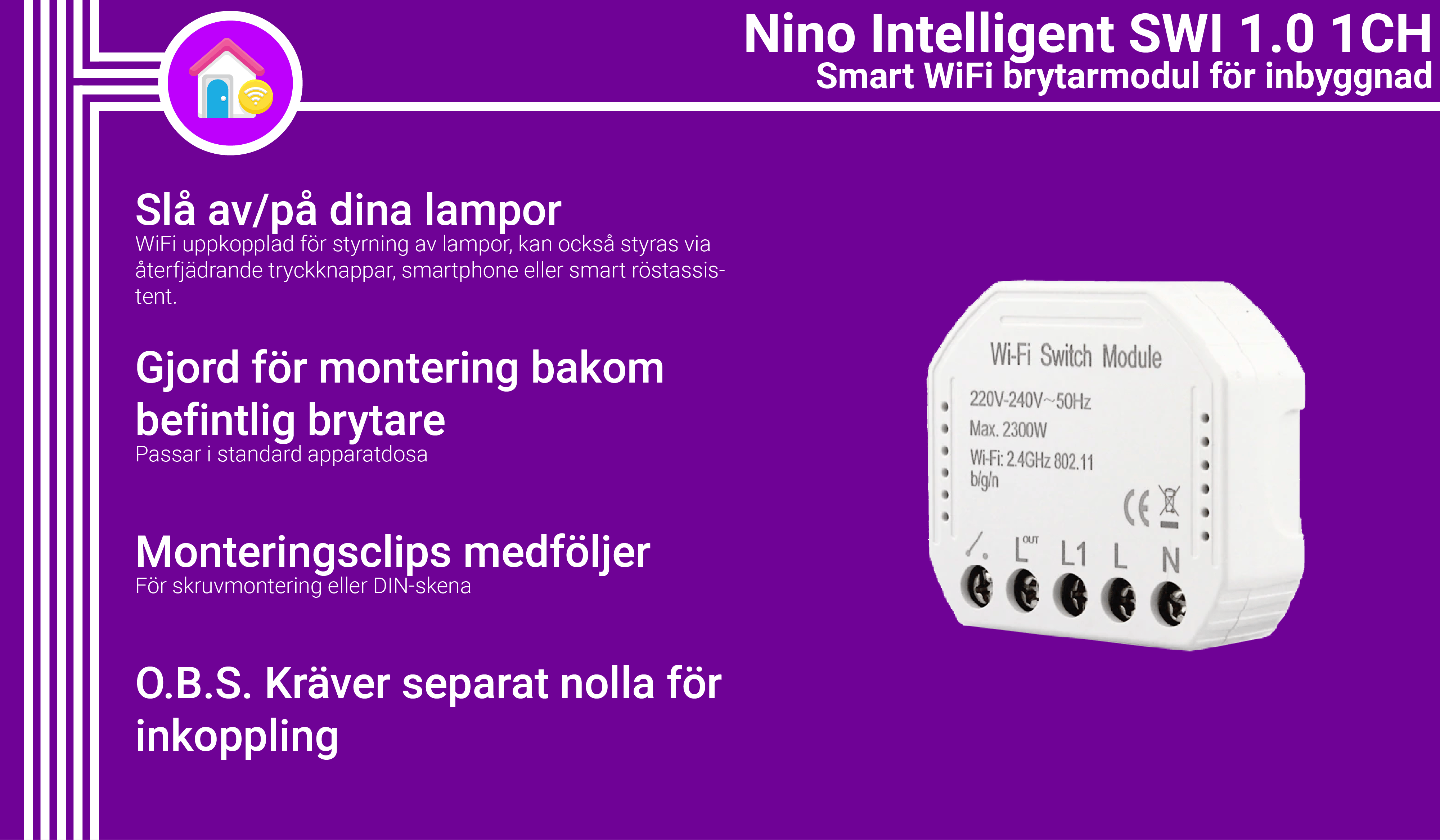 Nino Intelligent SWI 1.0 1CH, WiFi Smart brytarmodul