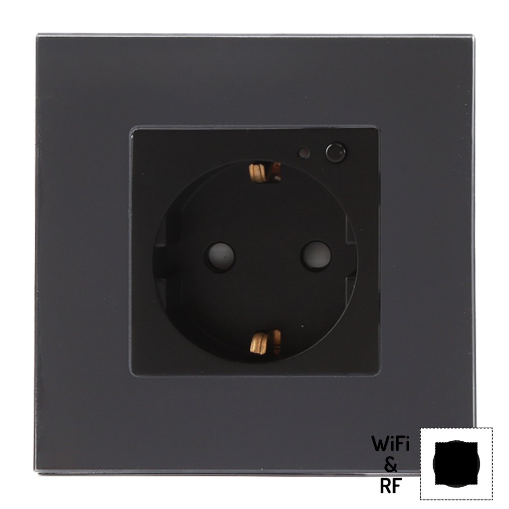 Nino Intelligent Switch&Socket modul, Smart vägguttag jordat WiFi + RF , svart, passar ALUM/GLAS/POLY