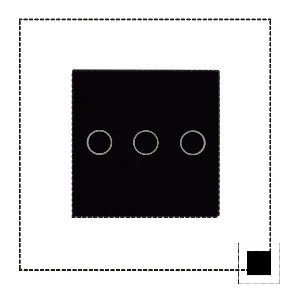 Nino Switch&Socket modulglas, 3-grupp, svart, till täckram ALUM/GLAS