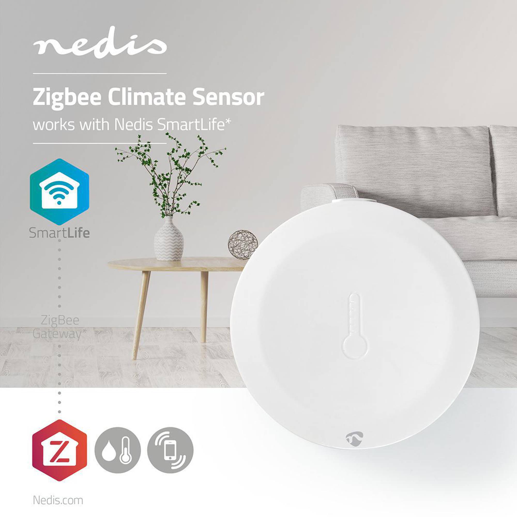 Smart klimat Sensor | Zigbee 3.0 | Batteridriven | Android™ / IOS | Vit