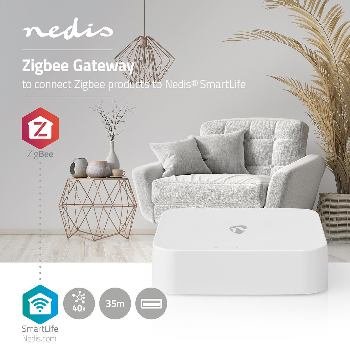 Zigbee Gateway | Wi-Fi / Zigbee 3.0 | 40 Enheter | USB ström | Android™ / IOS | Vit