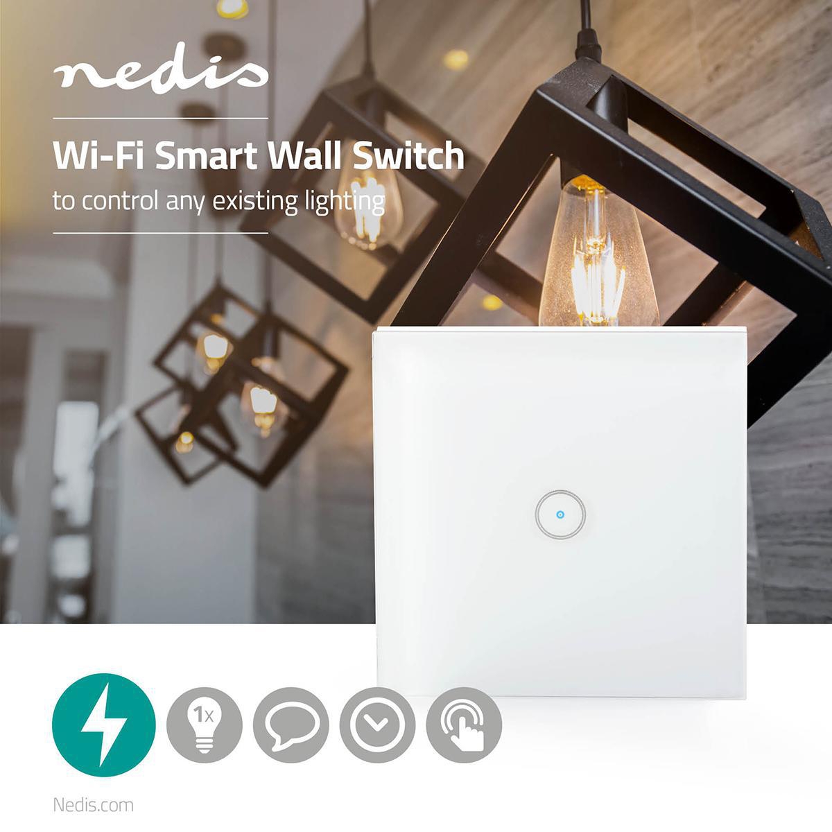 Smart strömbrytare | Wi-Fi | Enda | Väggfäste | 86 mm | 86 mm | 1000 W | Android™ / IOS | Glas | Vit