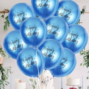 Blå Happy Birthday Ballonger