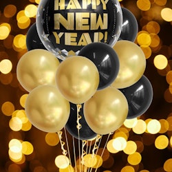 Ballonguppsättning Happy New Year Guld/Svart