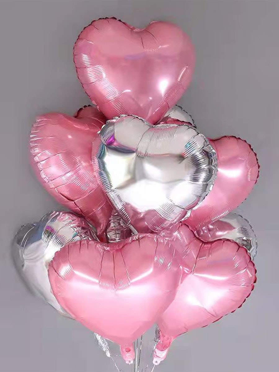 Hjärtformade Ballonger Rosa och Silver