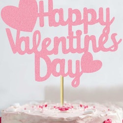 Tårtdekoration Happy Valentines Day Rosa