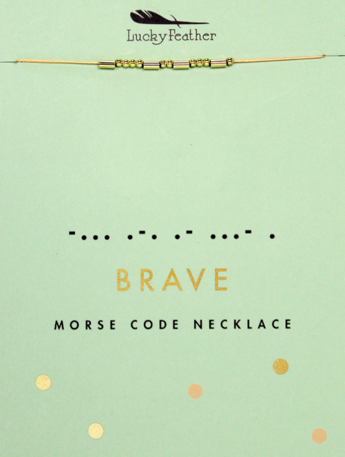 Lucky Feather - Morse-Code Gold Necklace - BRAVE