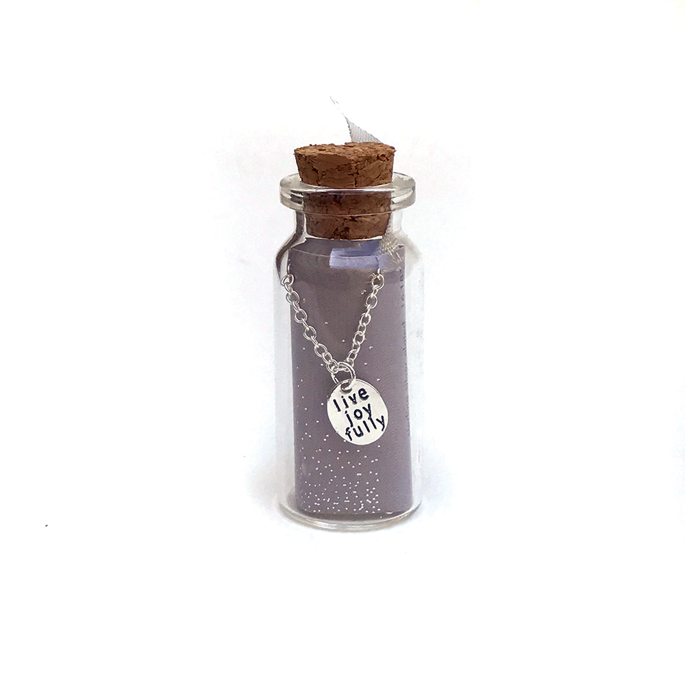 Lucky Feather - Message in a Bottle Necklace - "Live Joyfully"
