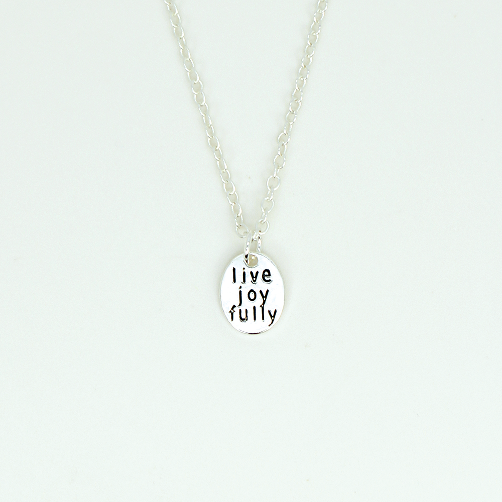 Lucky Feather - Message in a Bottle Necklace - "Live Joyfully"