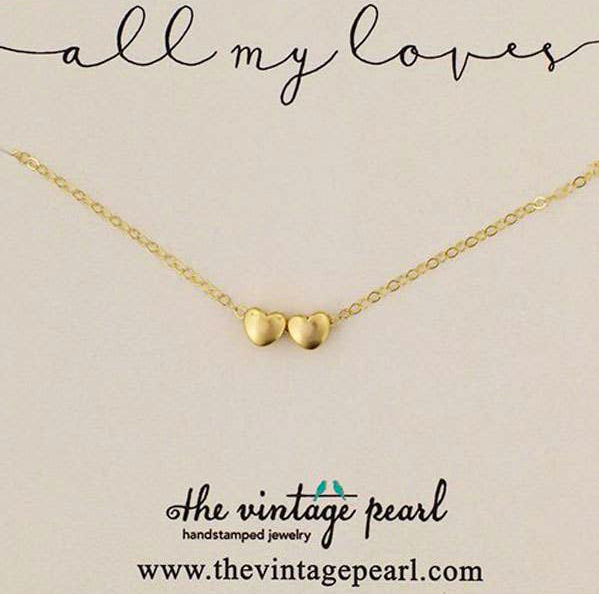 The Vintage Pearl - "All My Loves Gold Necklace" - 2 Hearts