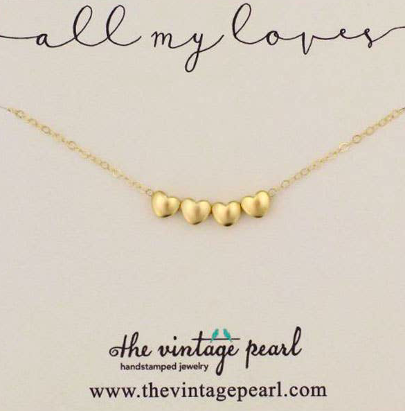 The Vintage Pearl - "All My Loves Gold Necklace" - 4 Hearts