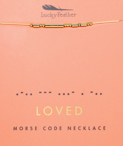 Lucky Feather - Morse-Code Gold Necklace - LOVED