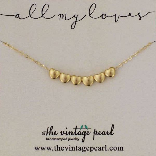The Vintage Pearl - "All My Loves Gold Necklace" - 5 Hearts