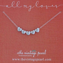 The Vintage Pearl - "All My Loves Gold Necklace" - 5 Hearts - Silver