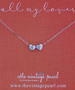 The Vintage Pearl - "All My Loves Gold Necklace" - 2 Hearts - Silver