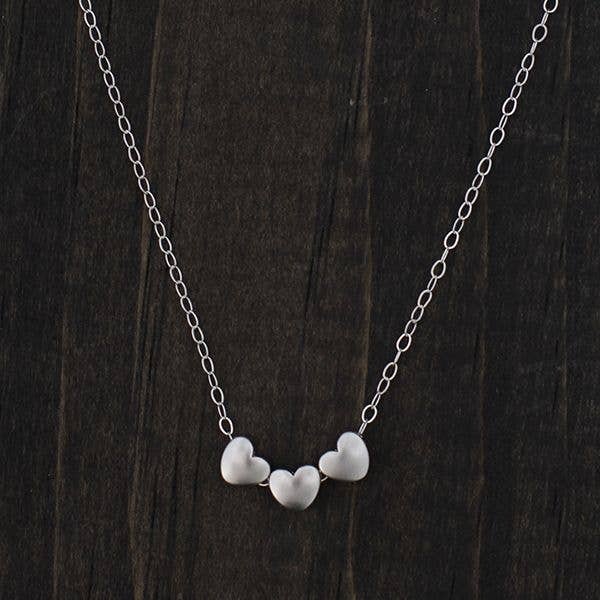 The Vintage Pearl - "All My Loves Gold Necklace" - 3 Hearts - Silver