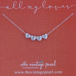 The Vintage Pearl - "All My Loves Gold Necklace" - 4 Hearts - Silver