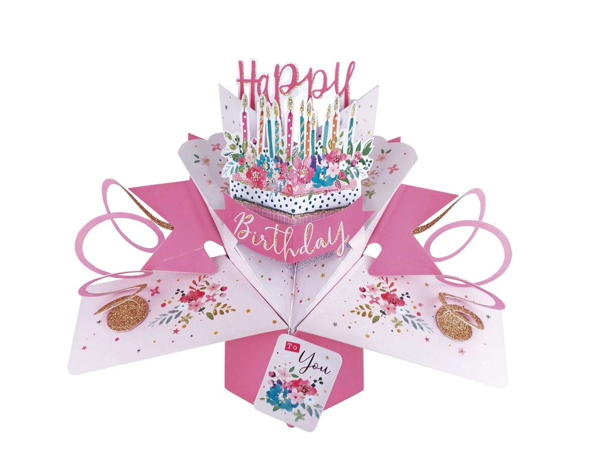 Wishstring  Pop-up Card - Pink Birthday Cake