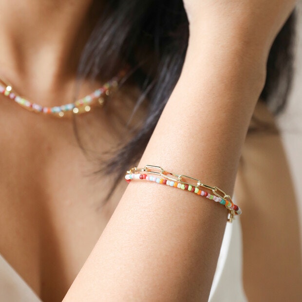 Lisa Angel - Rainbow Bead and  Chain Layered Bracelet