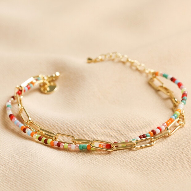 Lisa Angel - Rainbow Bead and  Chain Layered Bracelet