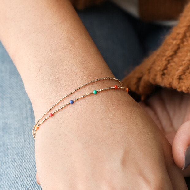 Lisa Angel - Rainbow Enamel Ball Chain Layered Bracelet