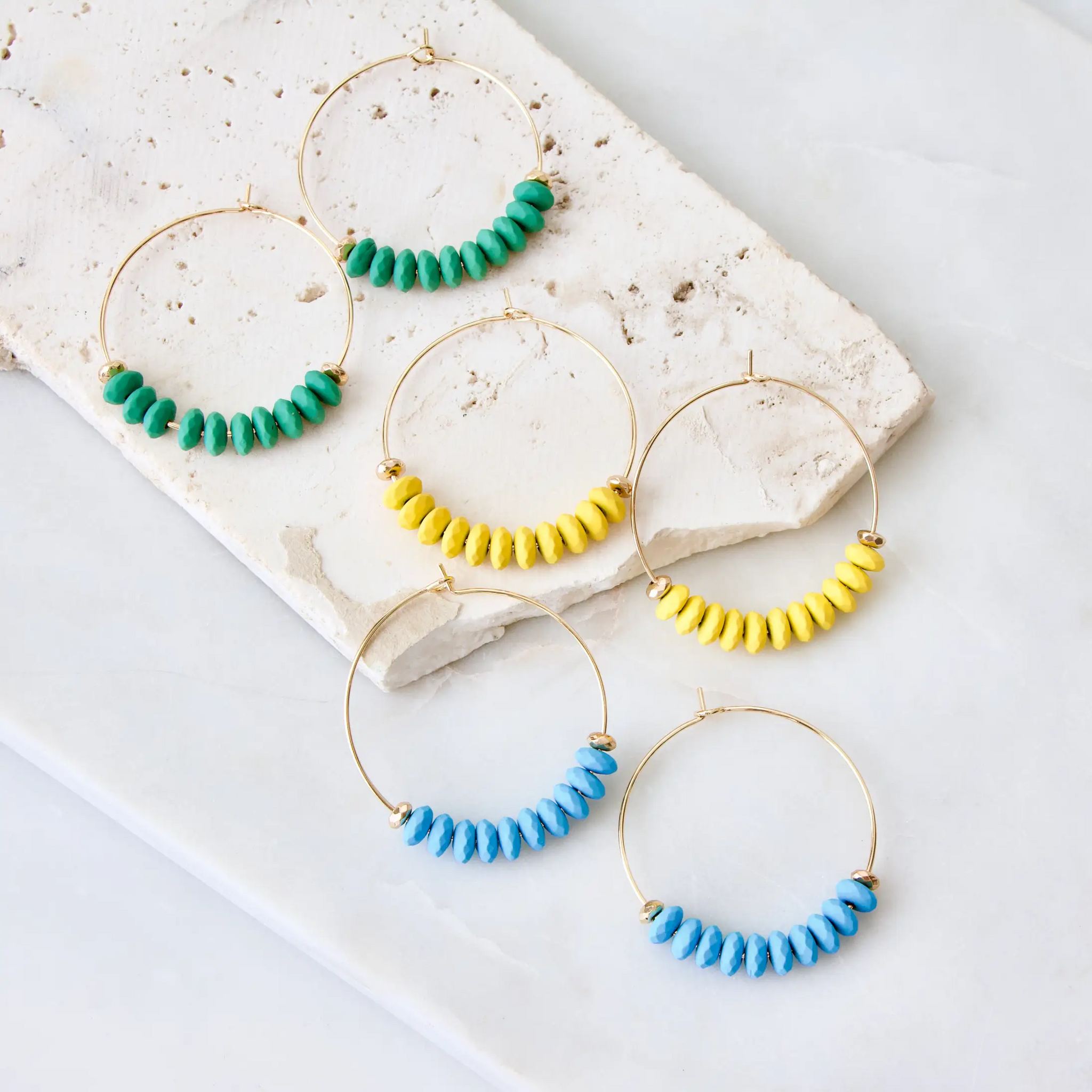 Mesa Blue - Beaded Hoops Earrings - Yellow