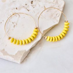 Mesa Blue - Beaded Hoops Earrings - Yellow