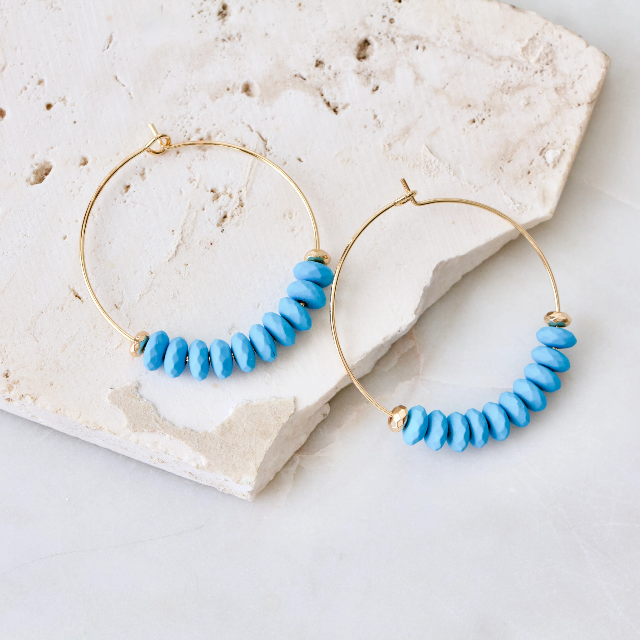 Mesa Blue - Beaded Hoops Earrings - Blue