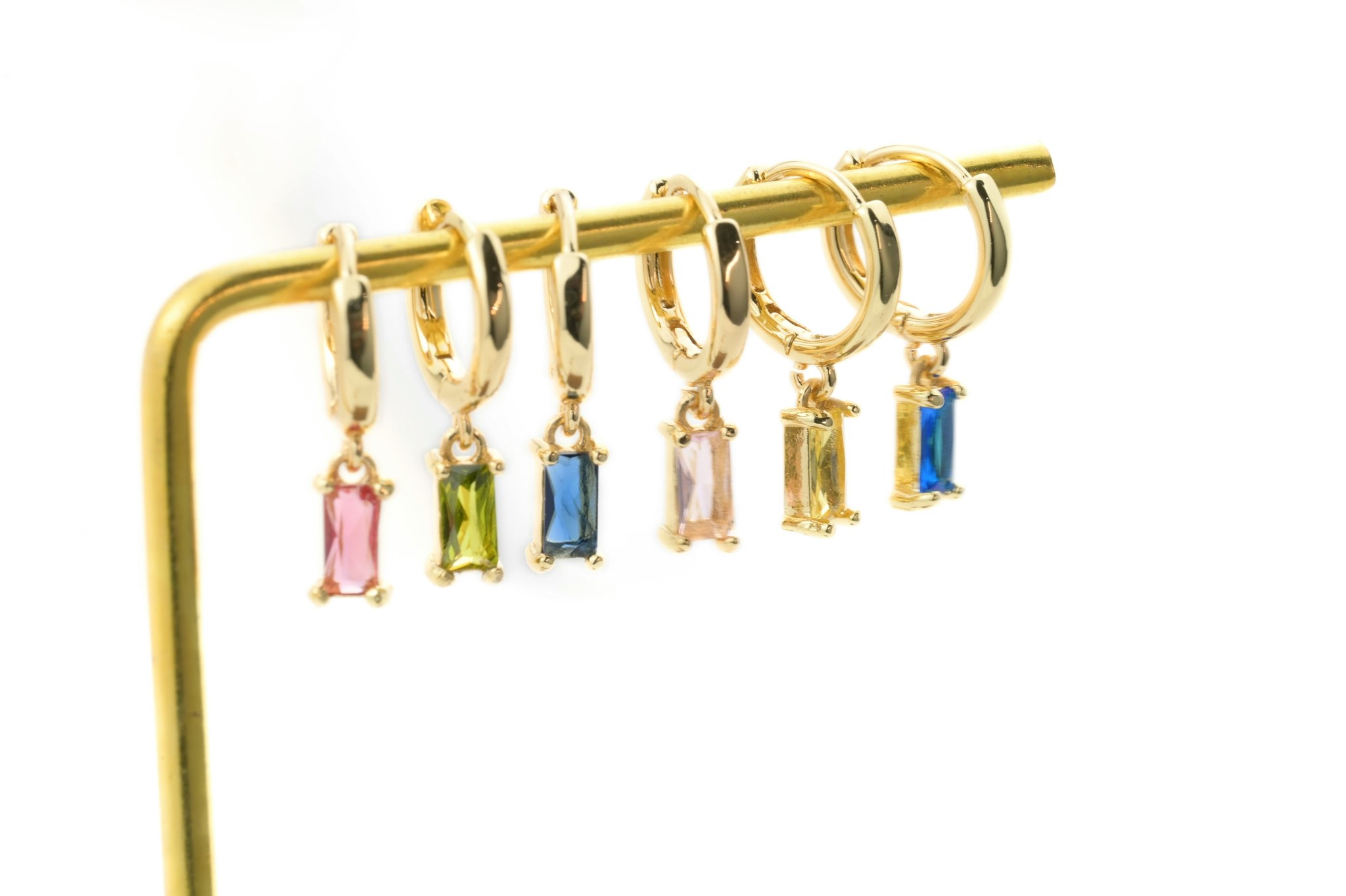 Blue Eye Jewelry - 14k Gold Baguette Hoops Øredobber - Aquamarine