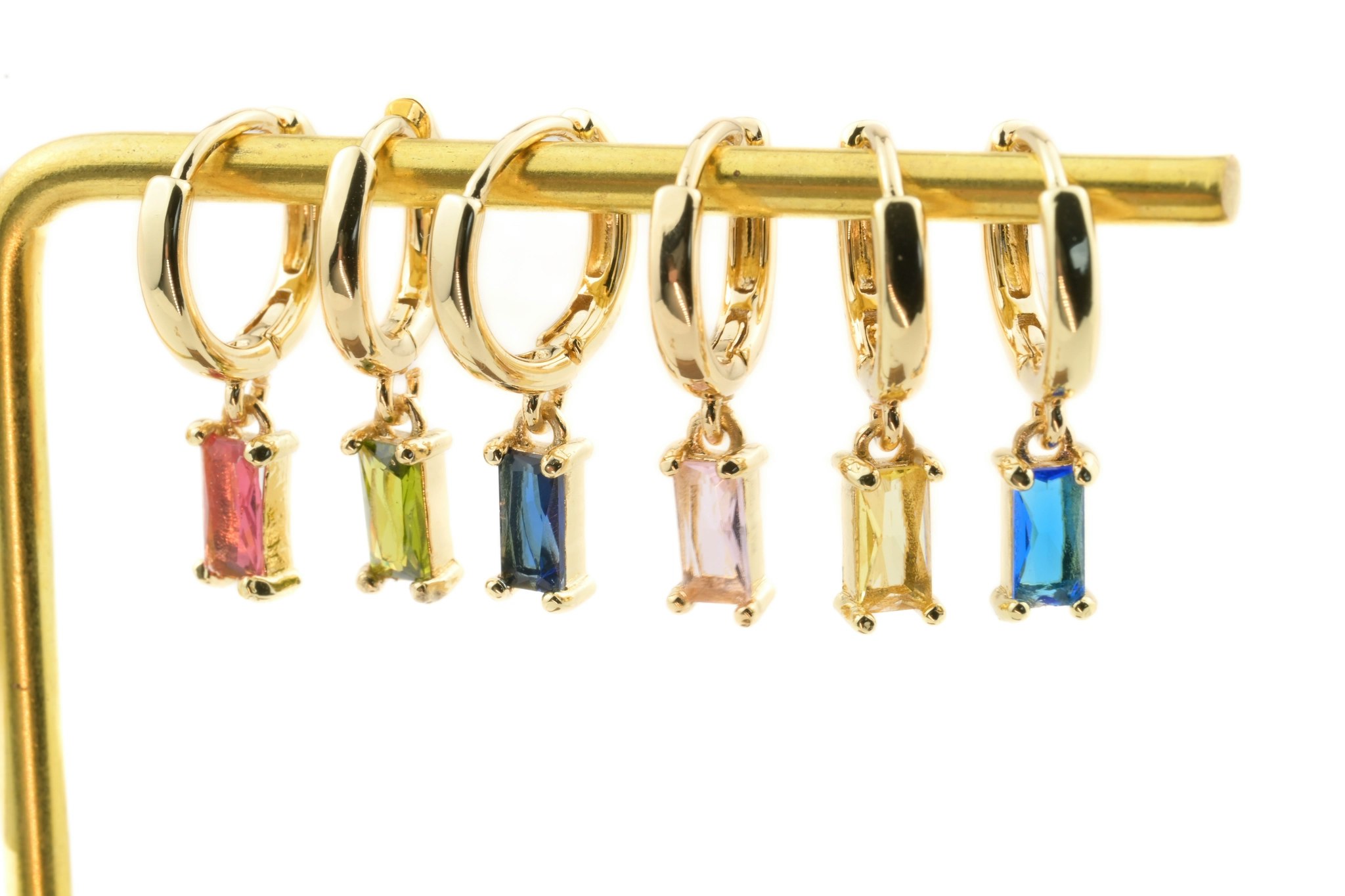 Blue Eye Jewelry - 14k Gold Baguette Hoops Øredobber - Aquamarine