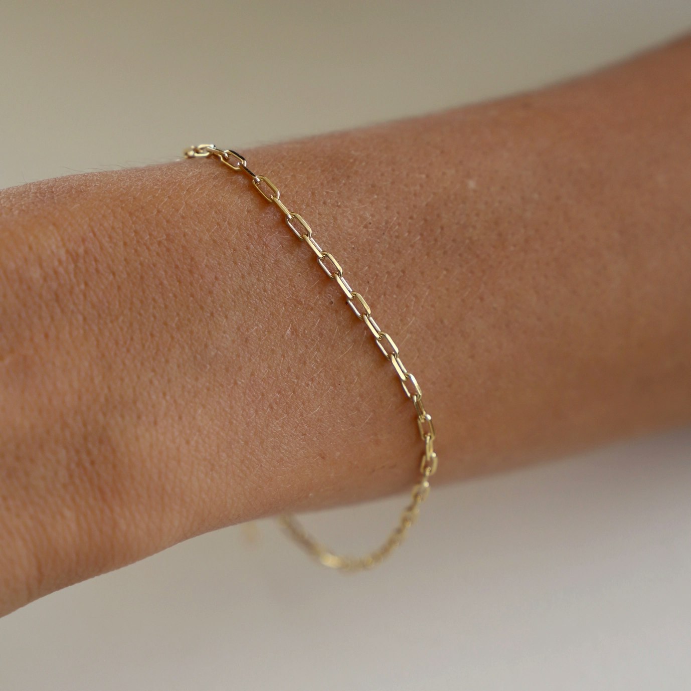 Katie Waltman - Miniature Paperclip Chain Gold Bracelet