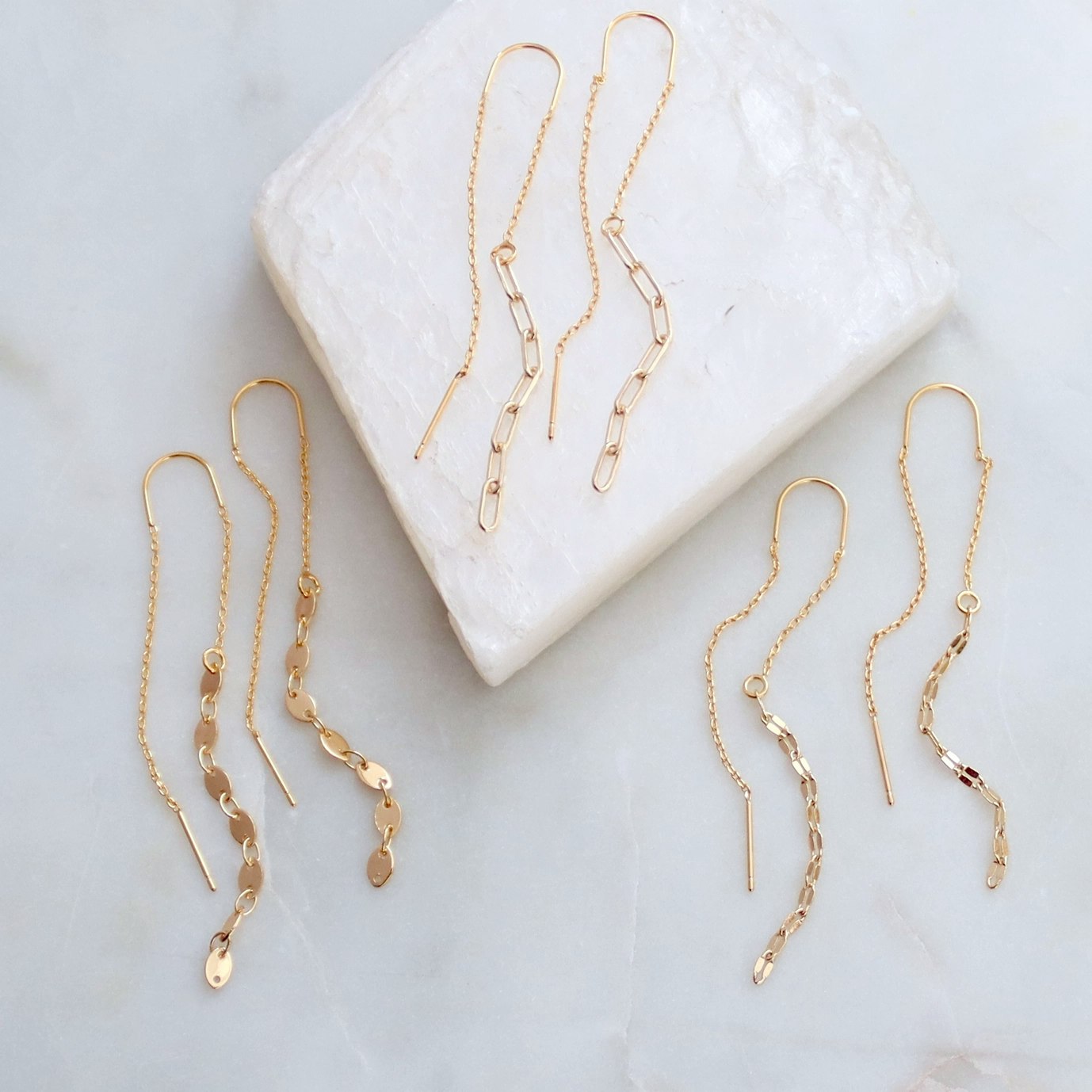 Mesa Blue - Sequin Disc Threader Earrings