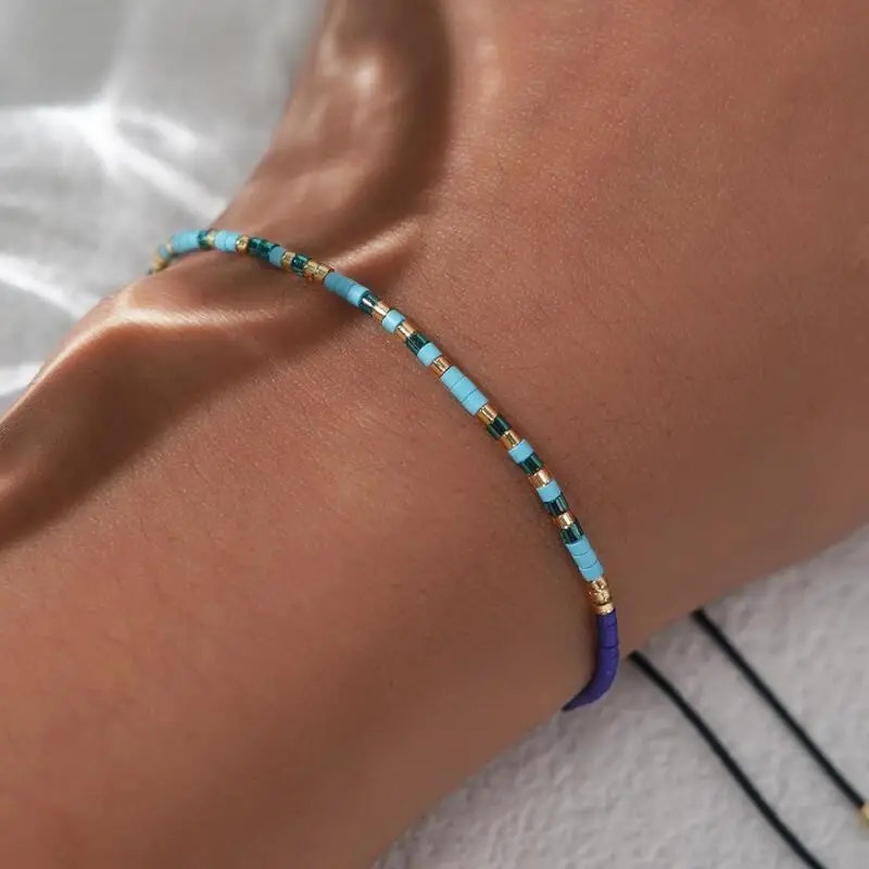 Mini Glass Beads Armbånd - Blått/gull