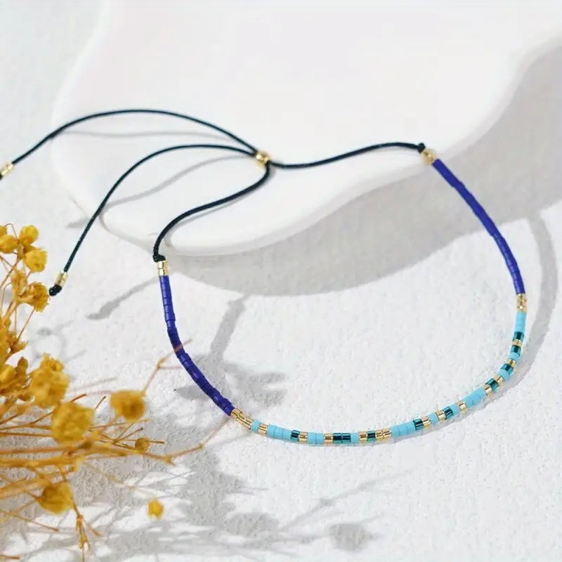 Mini Glass Beads Armbånd - Blått/gull